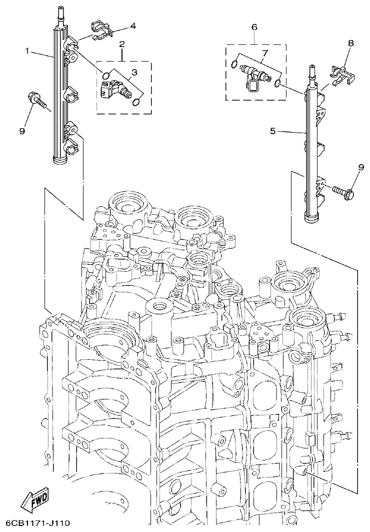 Yamaha F300DET, FL300DET THROTTLE BODY ASSY 2 parts diagram